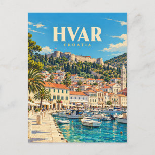Carte Postale Art de voyage vintage Hvar Croatie