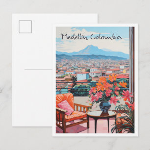 Carte Postale Art de voyage vintage Medellin Colombie