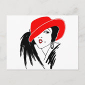 Carte Postale Art Déco Belle femme Casquette rouge (Devant)