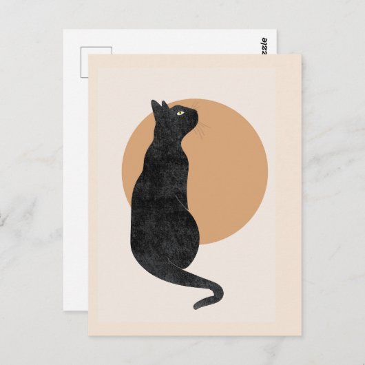Carte postale art déco chat noir (Devant / Derrière)