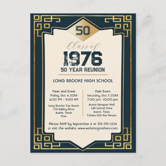 Carte Postale Art Deco Class of 1976 50 Year High School Reunion (Devant)