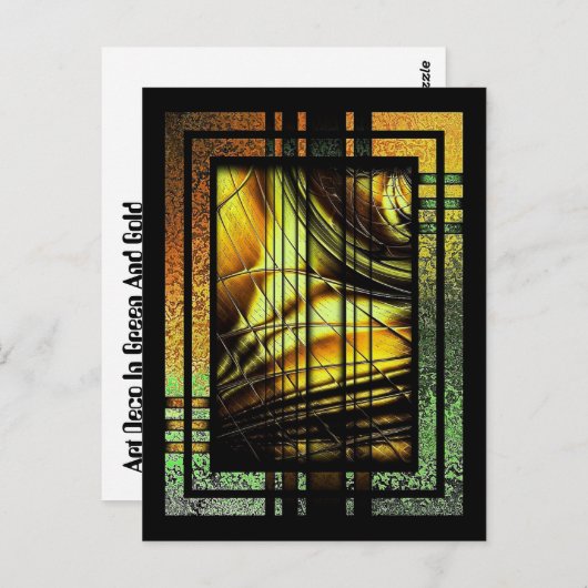 Carte Postale Art Déco En Vert Et Or (Devant / Derrière)