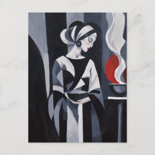 Carte Postale Art Déco femme en noir et blanc décoration murale