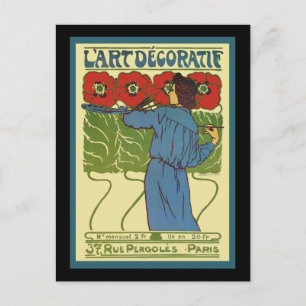Carte Postale Art Déco Femme Peinture de pavots