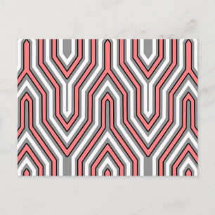 Carte Postale Art Déco Géométrique - corail, gris et blanc