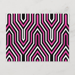 Carte Postale Art Déco Géométrique - rose fuchsia, noir et blanc