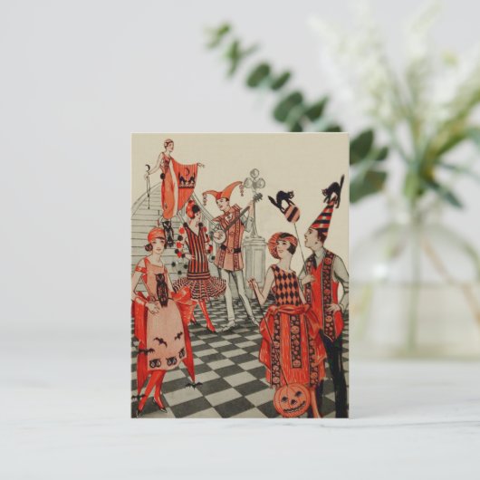 Carte Postale Art Déco Halloween Party Chat Noir Chat Chou Chat  (Debout devant)