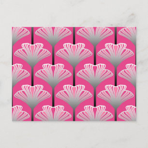 Carte Postale Art déco Lily, Fuchsia rose et gris argenté