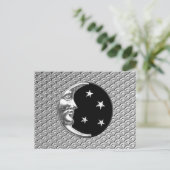 Carte Postale Art Déco Lune et étoiles - Noir et Argent (Debout devant)