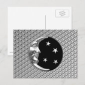 Carte Postale Art Déco Lune et étoiles - Noir et Argent (Devant / Derrière)
