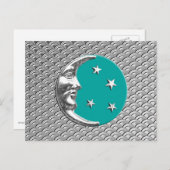 Carte Postale Art Déco Lune et étoiles - Turquoise & Silver (Devant / Derrière)