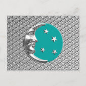 Carte Postale Art Déco Lune et étoiles - Turquoise & Silver (Devant)