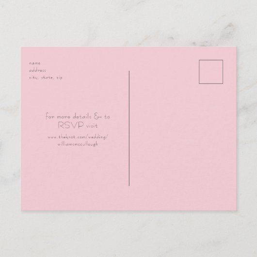 Carte Postale Art Déco Mariage rose et jaune Enregistrer la date (Dos)