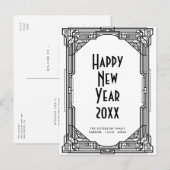 Carte Postale Art déco noir et blanc Bonne année (Devant / Derrière)