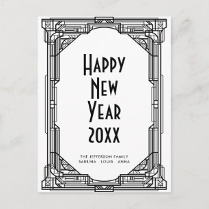 Carte Postale Art déco noir et blanc Bonne Année