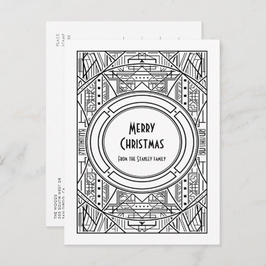 Carte Postale Art déco noir et blanc Joyeux Noël (Devant / Derrière)