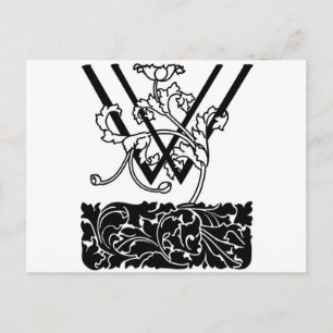 Carte Postale Art déco noir et blanc Monogramme W Floral