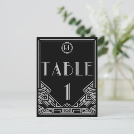 Carte Postale Art Déco Noir Gatsby Style Tableau Numéro 1 (Debout devant)