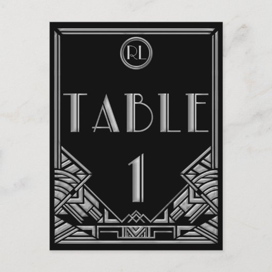 Carte Postale Art Déco Noir Gatsby Style Tableau Numéro 1 (Devant)