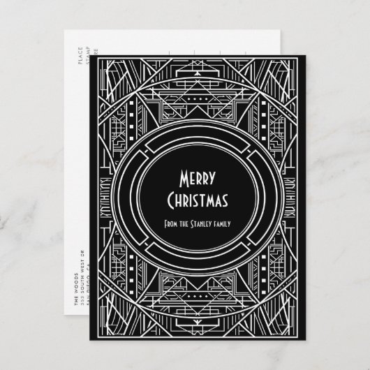Carte Postale Art déco rétro chic Joyeux Noël (Devant / Derrière)