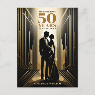 Carte Postale Art Déco Rétro Mariage Anniversaire Noir & Or