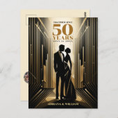 Carte Postale Art Déco Rétro Mariage Anniversaire Noir & Or (Devant / Derrière)