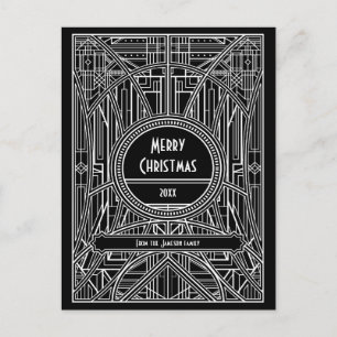 Carte Postale Art déco rétro noir et blanc Joyeux Noël
