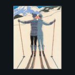 Carte Postale Art Déco vintage, Amants en Neige par George Barbi<br><div class="desc">Illustration vintage art déco amour et romance design avec un homme et une femme s'embrassant sur les pistes de ski d'une belle station. Un jeune couple en vacances embrasse sur une montagne enneigée en hiver. L'Hiver (alias Winter : Lovers in the Snow) par l'artiste George Barbier,  1925.</div>