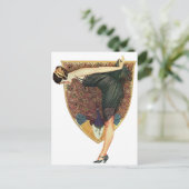 Carte Postale Art Déco vintage Flapper au paon (Debout devant)