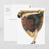 Carte Postale Art Déco vintage Flapper au paon (Devant / Derrière)