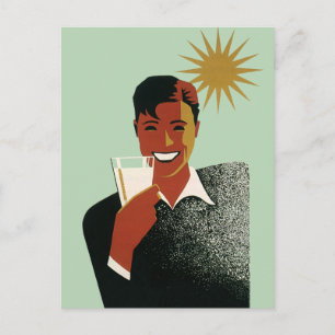 Carte Postale Art Déco vintage, Homme avec Cocktail au soleil