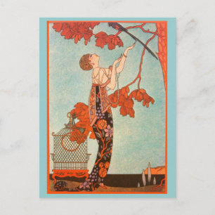 Carte Postale Art Déco vintage, Oiseau de Flighty par George Bar