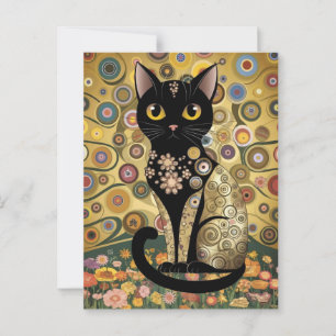 Carte Postale Art décoratif de chat noir de style Gustav Klimt d
