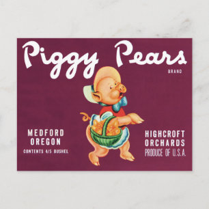 Carte Postale Art d'étiquette de caisse de fruits vintage avec p