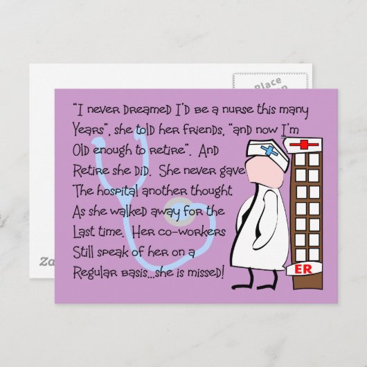 Carte Postale Art d'histoire "d'infirmière retraitée"--Articles (Devant / Derrière)