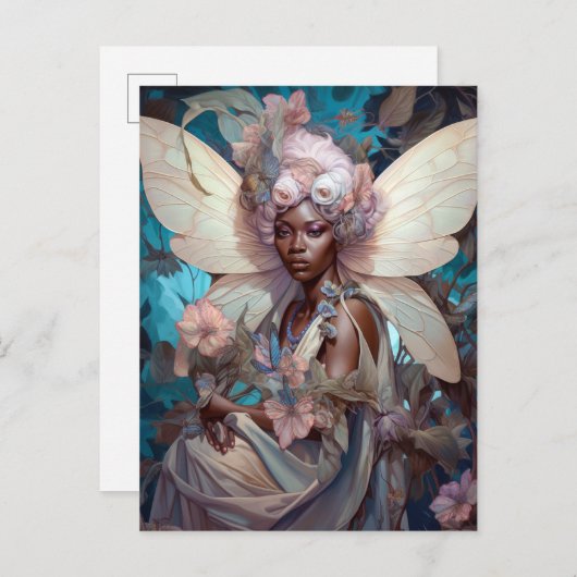 Carte Postale Art d'Imaginaire Fée Noire Africain (Devant / Derrière)