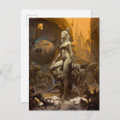 Carte Postale Art d'Imaginaire rétro belle femme (Devant / Derrière)