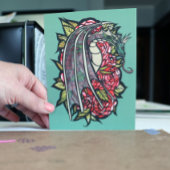 Carte Postale Art Dragon Roses Rouge