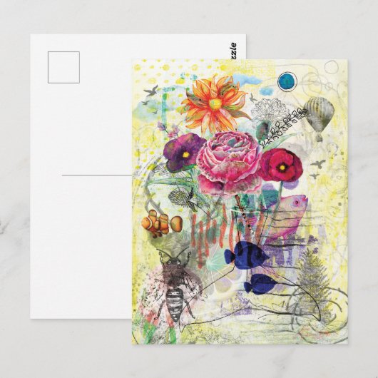 Carte Postale Art du collage multimédia fantaisiste (Devant / Derrière)