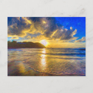 Carte Postale Art du coucher de soleil sur la plage de Sainte-Lu