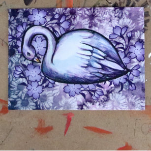 Carte Postale Art du cygne rose et violet OEuvre d'art des cygne