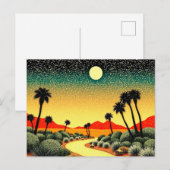 Carte Postale Art du désert brillant avec palmiers (Devant / Derrière)