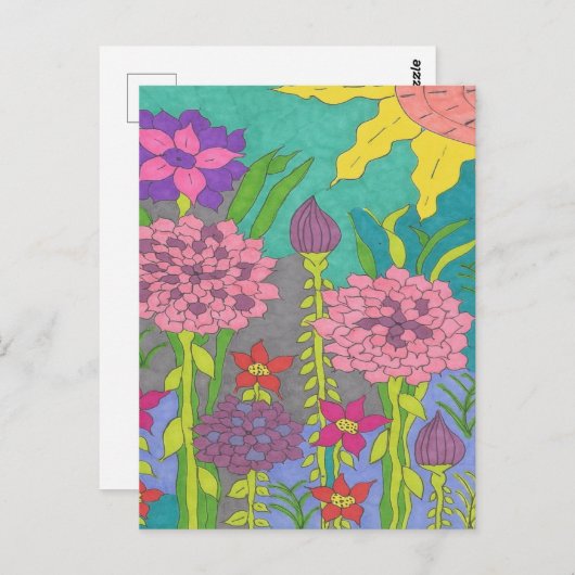 Carte Postale Art du jardin fleuri du printemps (Devant / Derrière)