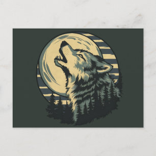 Carte Postale Art du loup hurleur sarcelle clair de lune
