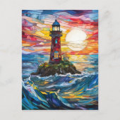 Carte Postale Art du phare côtier en verre de trait (Devant)