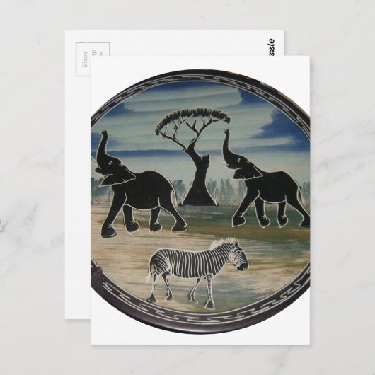 Carte Postale Art Eléphant Africain (Devant / Derrière)