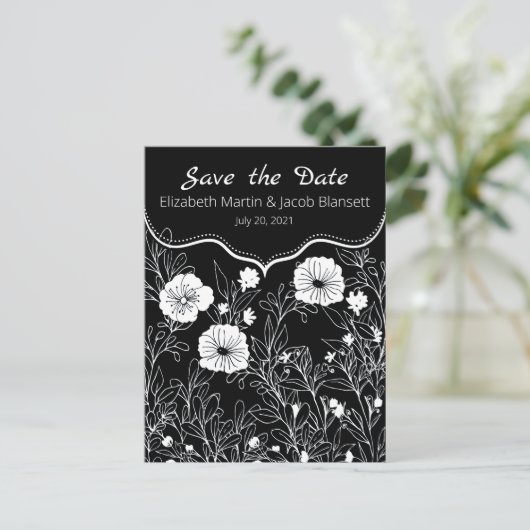 Carte Postale Art en ligne noir et blanc Enregistrer la date (Debout devant)