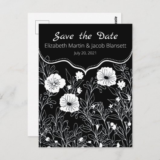 Carte Postale Art en ligne noir et blanc Enregistrer la date (Devant / Derrière)