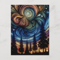 Art éthéré mystique avec des arbres et un ciel noc
