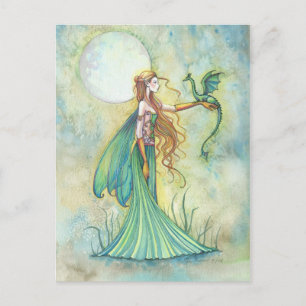 Carte Postale Art fantastique de Fée verte et Dragon